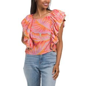 5 for $25| Cynthia Rowley Tropical Floral Ruffle Rayon Blouse Size S NWT